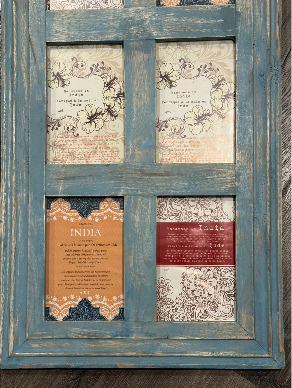 Shabby Chic Handmade India Rustic Blue Wood 6-Opening Photo Frame Farmhouse